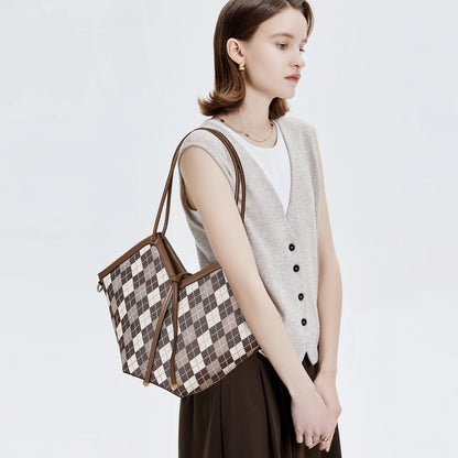 FOXER Brand Chic Women's Shoulder Bag 2026 New Spring Summer Luxury Design Female Handbag Purse Fashion Large Plaid Tote Bag