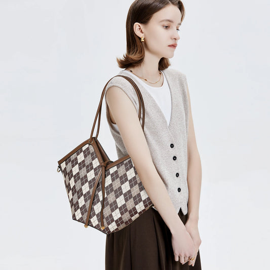 FOXER Women's Plaid Cotton Bucket Shoulder Bag