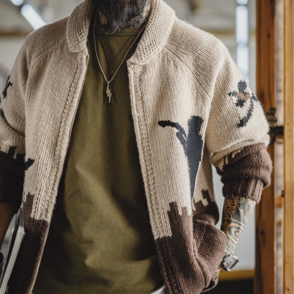 MADEN Heritage Embroidered Zip-Up Cardigan