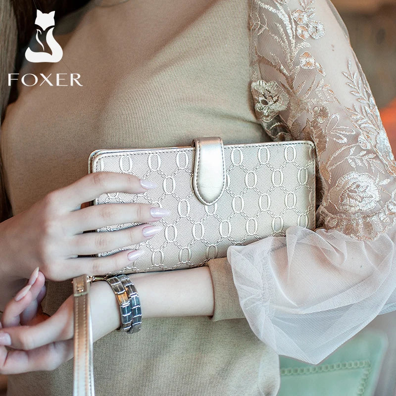 FOXER Split Leather Women's Long Wallet in Gold