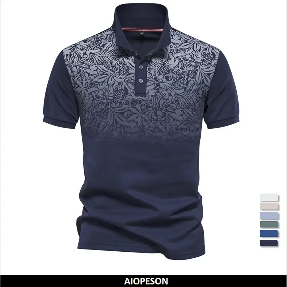 Gradient Printed Cotton Blend Polo Shirts - ShopHub