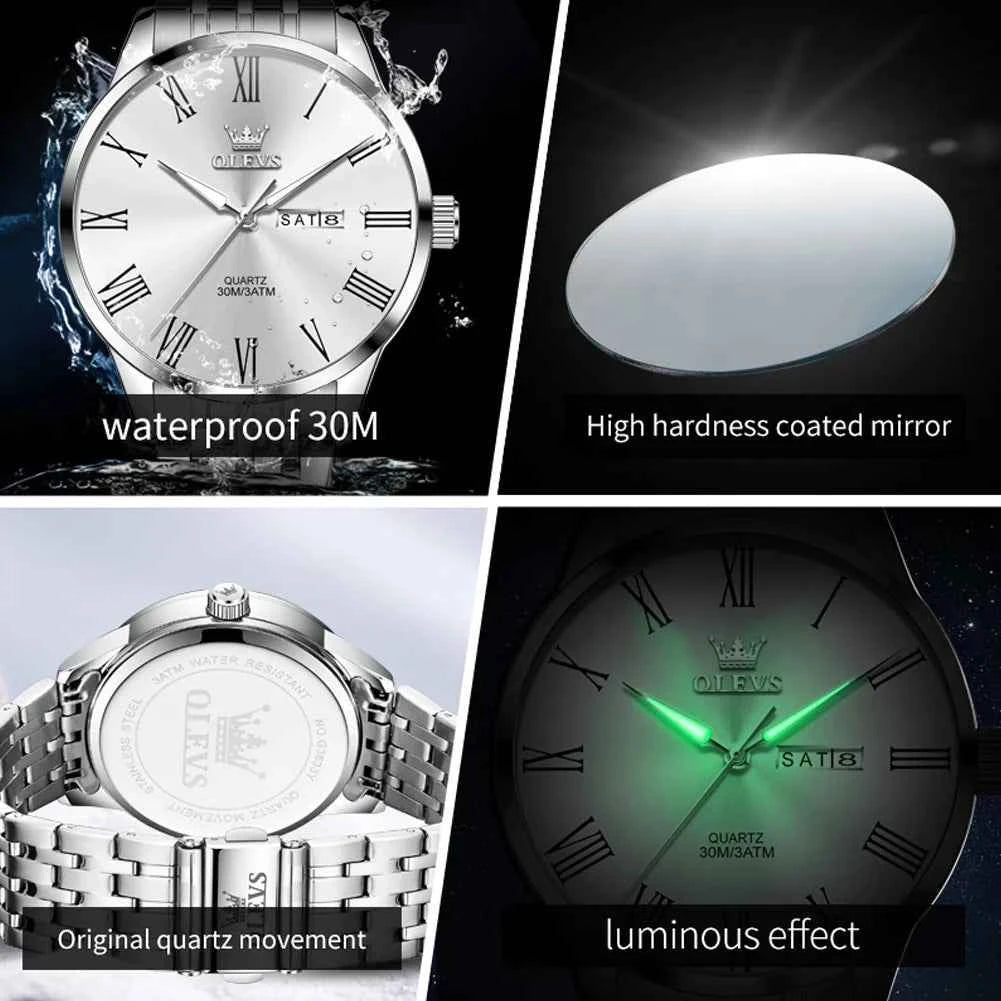 OLEVS 3633 Business Quartz Watch for Men - Waterproof Luminous Dual Calendar Display Gift