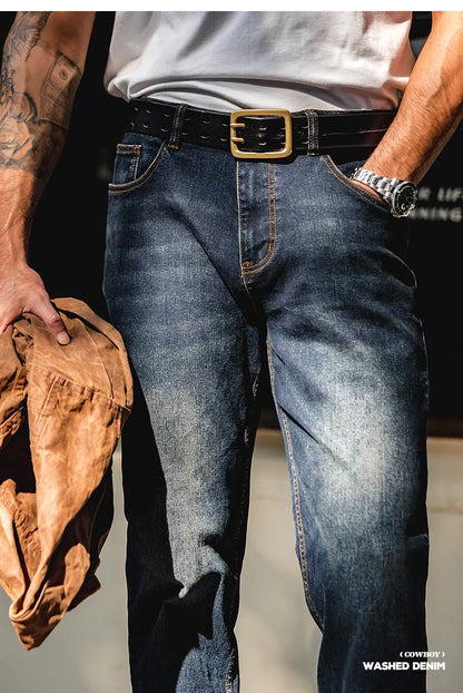 Maden Men's Vintage 11.5oz Denim Washed Straight Jeans
