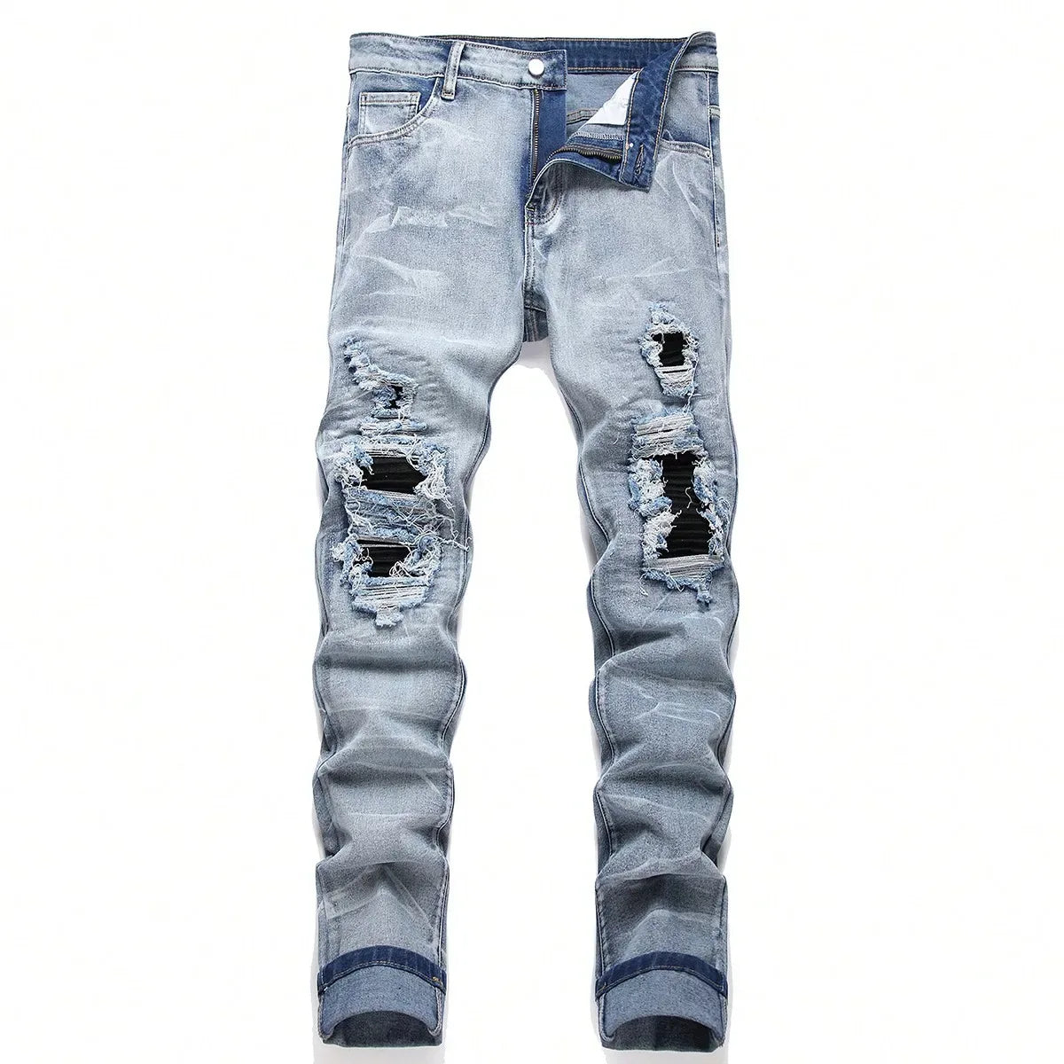 Men's Stretchy Denim Jeans Featuring Trendy Ripped Designs - ShopHub