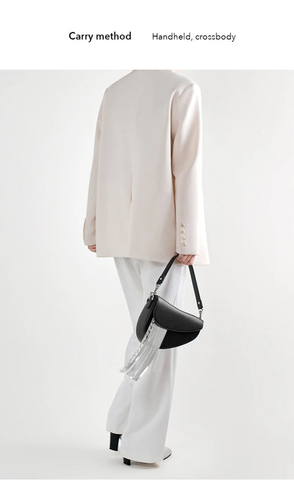 BAFELLI Tassel Genuine Leather Saddle Bag