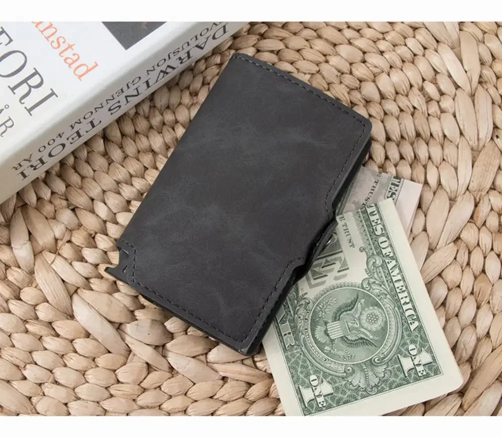 Split Leather Mens Slim Card Holder Wallet with Money Clip RFID Blocking Pop Up Credit Cardholder Minimalist Wallets for Men