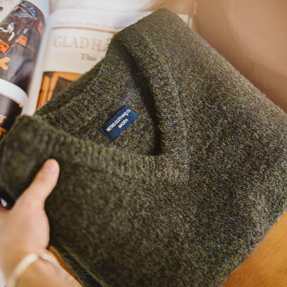 MADEN Moss-Green V-Neck Knit Vest