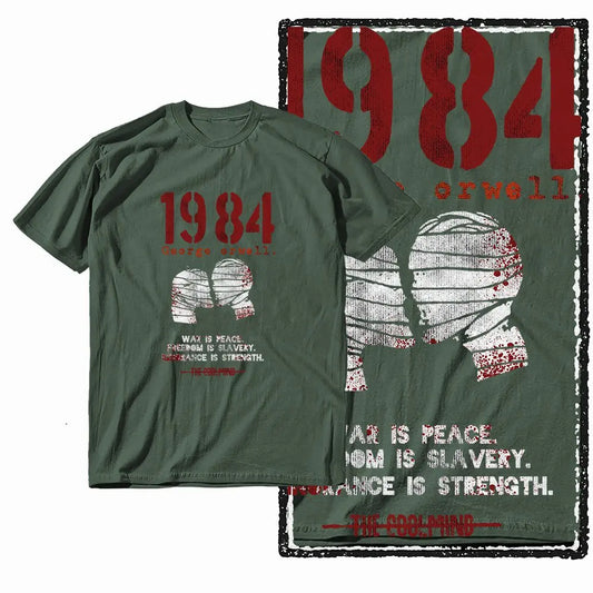 G01 Army Green Cotton Big Size 1984 Graphic Men T-shirt | Streetwear Cool Vintage O-neck Men's Tee Tshirt