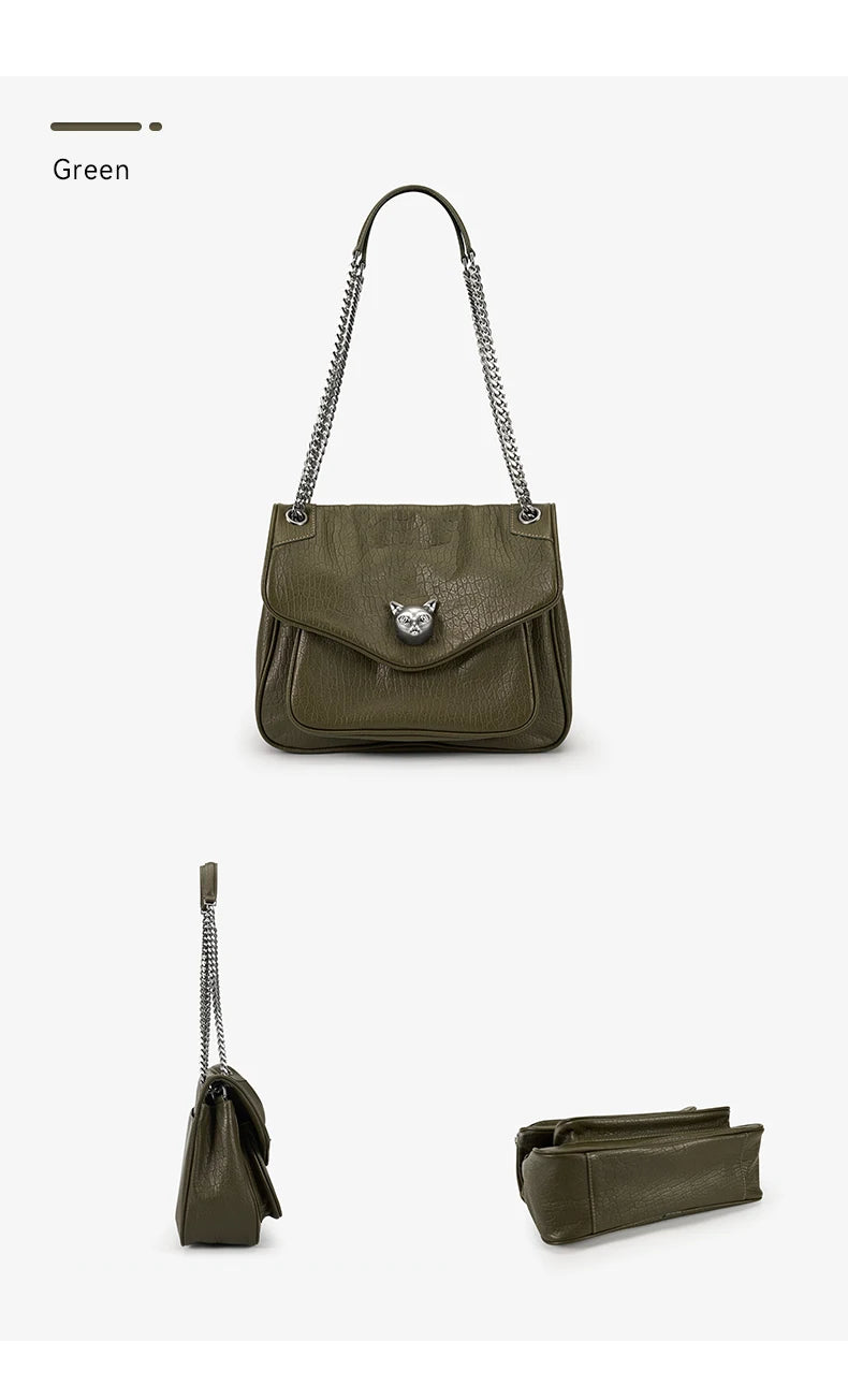 BAFELLI Chained Genuine Leather Satchel Bag