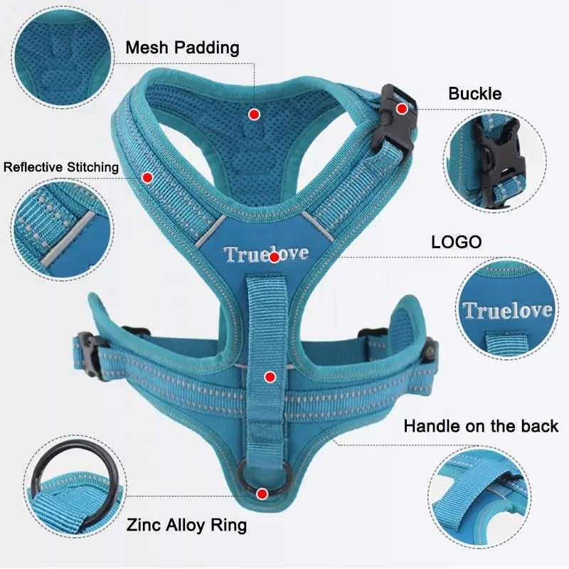 Truelove Sport Nylon Reflective No Pull Dog Harness Outdoor Adventure Pet Vest with Handle XS to XL 5 Colors In Stock Factory