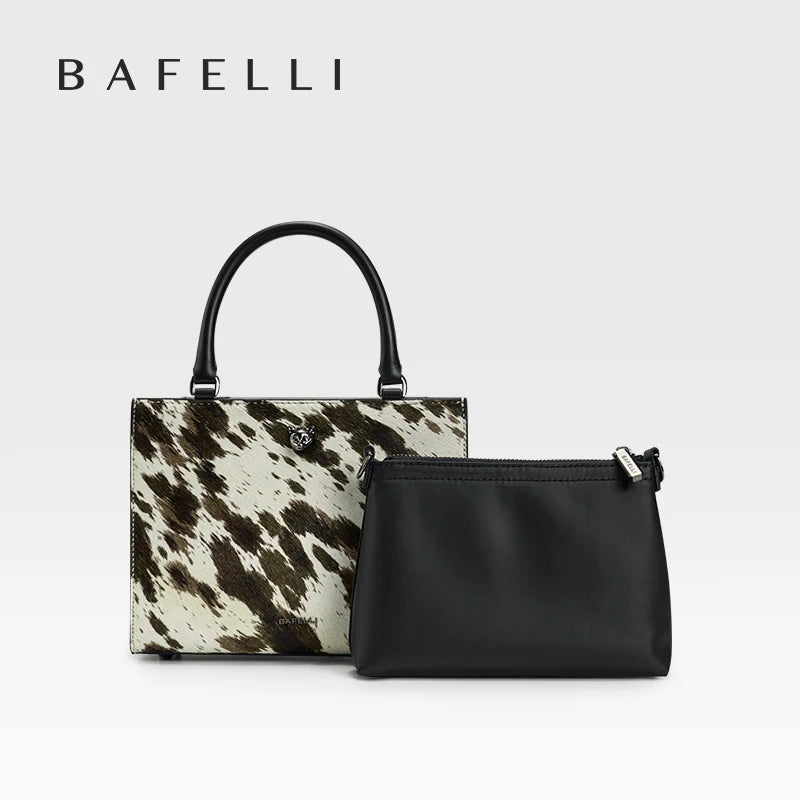 BAFELLI Real Fur & Leather Leopard Crossbody Bag