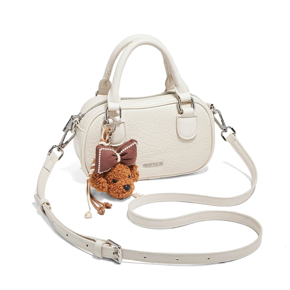 FOXER White Cowhide Leather Women's Shoulder Bag