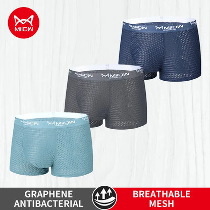 MiiOW Ice Silk Men Underwear - 3Pcs Sexy Mesh Breathable Boxer Shorts