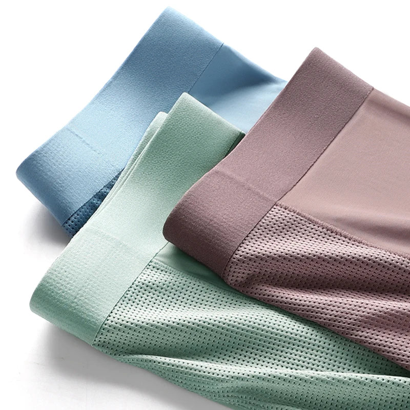 MIIOW Men's Breathable Underwear Set - Ice Silk Mesh Antibacterial Cotton Crotch Seamless Boxers