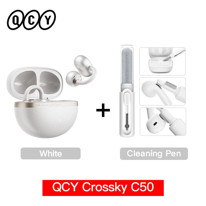 QCY CT06 Open Ear Wireless Earbuds with 4-Mic Calls and Bass Boost - Bluetooth 6.0 Clip-On Sports Headphones with 35 Hours Playtime - ShopHub