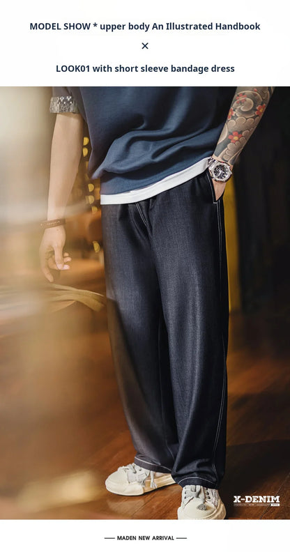 Maden Vintage Black Draped Non-Iron Denim Jeans