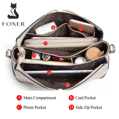FOXER 2026 Spring Summer Women's Crossbody Bag Split Leather Fashion Chain Shoulder Bag Luxury Commuter Lady Cellphone Purse