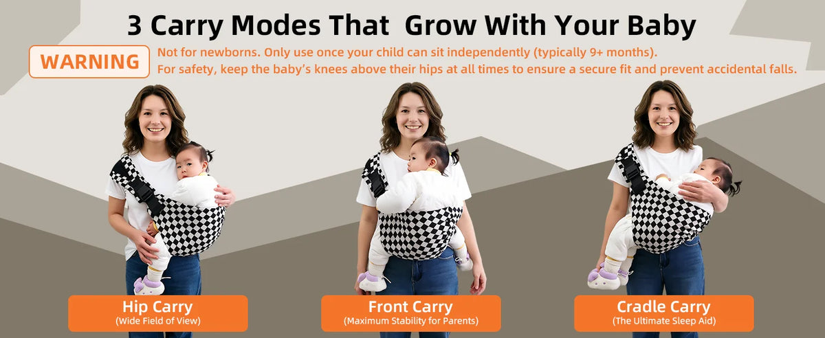 Newborn Baby Carrier Sling Adjustable Crossbody Wrap Infant Holder Baby Bag Hip-seat Ergonomic Support for Hands-Free Carrying