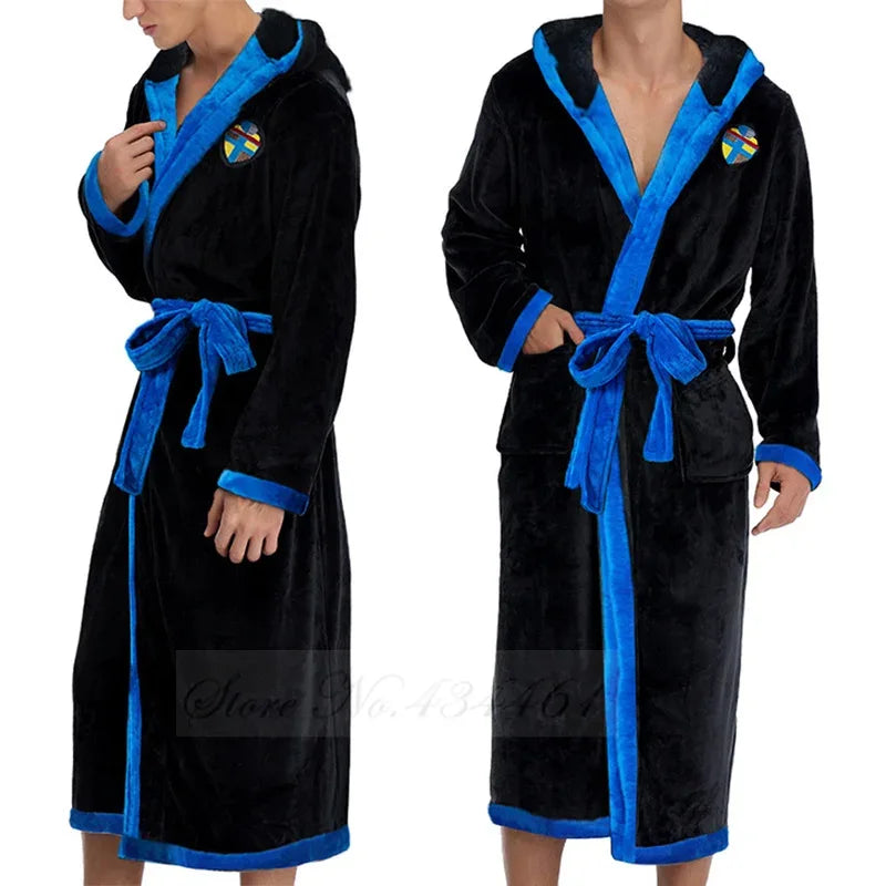 Men's Long Coral Fleece Hooded Robe - ShopHub