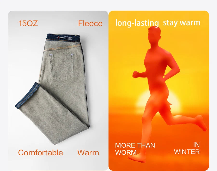 SIMWOOD 2026 Spring New 15oz Warm Micro Fleece Lining Jeans Men Loose Straight Plus Size Denim Trousers