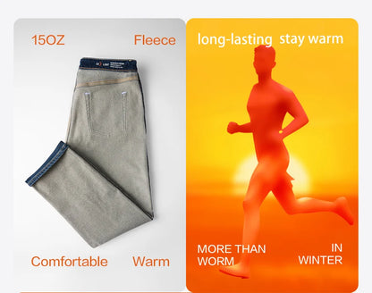 SIMWOOD 2026 Spring New 15oz Warm Micro Fleece Lining Jeans Men Loose Straight Plus Size Denim Trousers