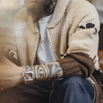 MADEN Heritage Embroidered Zip-Up Cardigan
