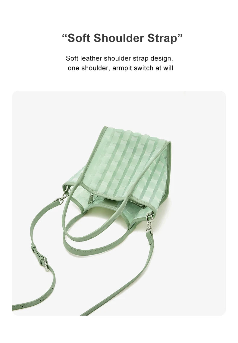 FOXER Light Green Women's Tote Bag, Fashion Waterproof TPU Handbag for Summer Travel & Commute, Lightweight Lady's Shoulder Bag