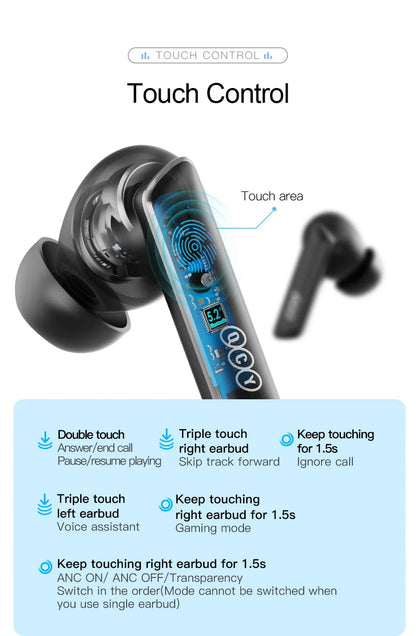 QCY HT05 ANC Wireless Earbuds - TWS Bluetooth 5.2 with 40dB Active Noise Cancellation and In-Ear Mics