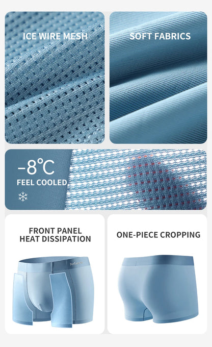 MIIOW Men's Breathable Underwear Set - Ice Silk Mesh Antibacterial Cotton Crotch Seamless Boxers