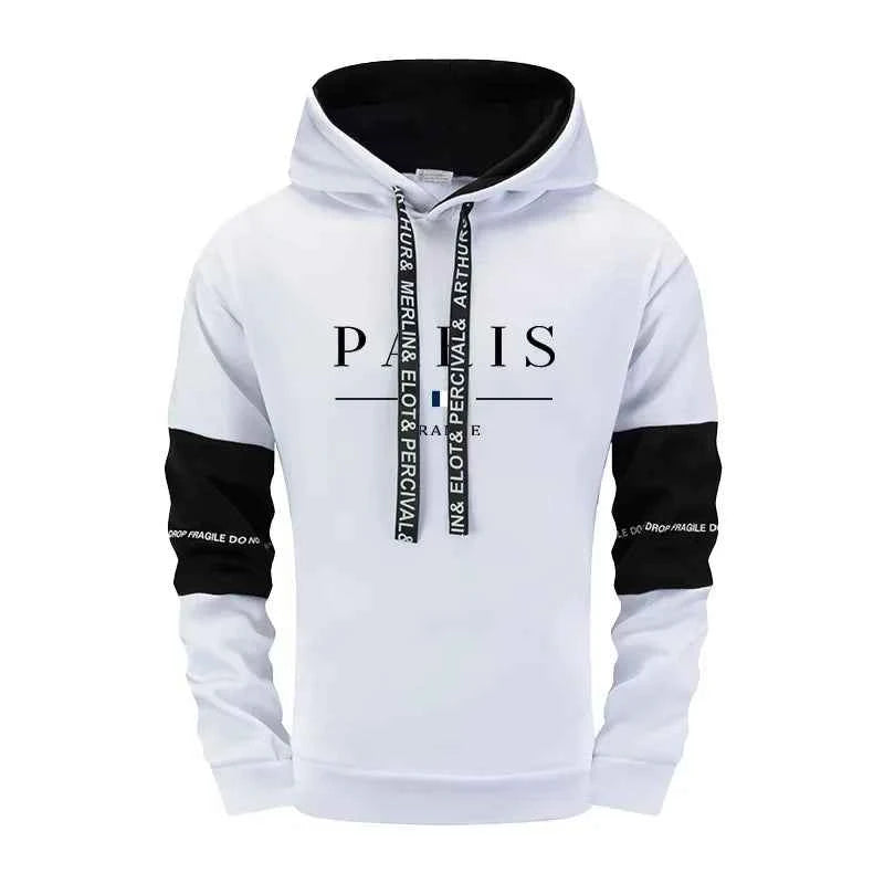Men's Tracksuit Set Paris Print Hoodie and Sweatpants for Fall Winter Casual Sporty Jogging