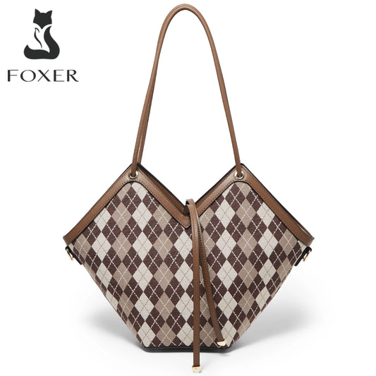 FOXER Women's Plaid Cotton Bucket Shoulder Bag