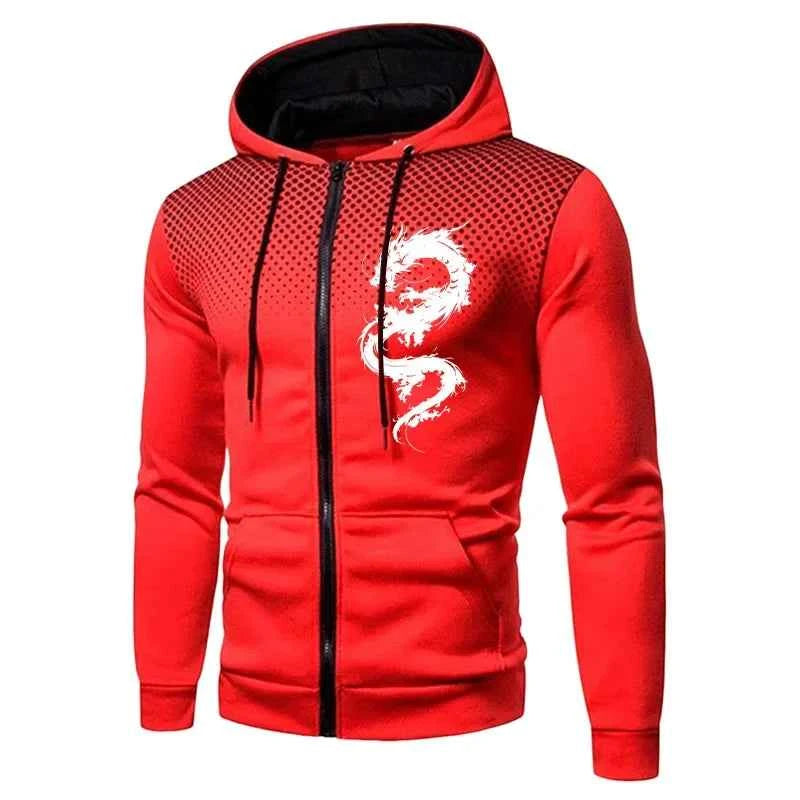 Men's Dragon Print Tracksuit - Urban Casual Fashion Hoodie and Jogger Pants Set for Stylish Comfort
