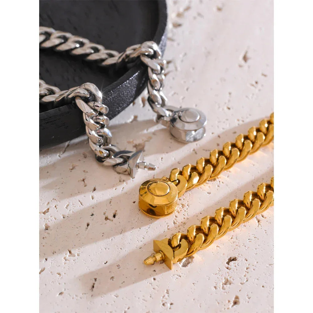 Hand Polished Stainless Steel Cuban Link Thick Bracelet - ShopHub