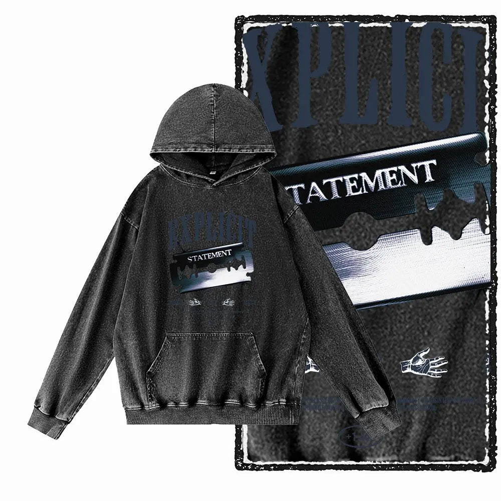 COOLMIND Acid-Washed Black Graphic Hoodie