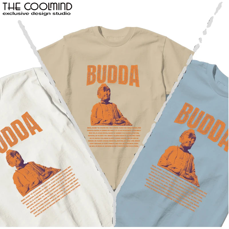 COOLMIND U0003 Buddha Statue Graphic Cotton Tee