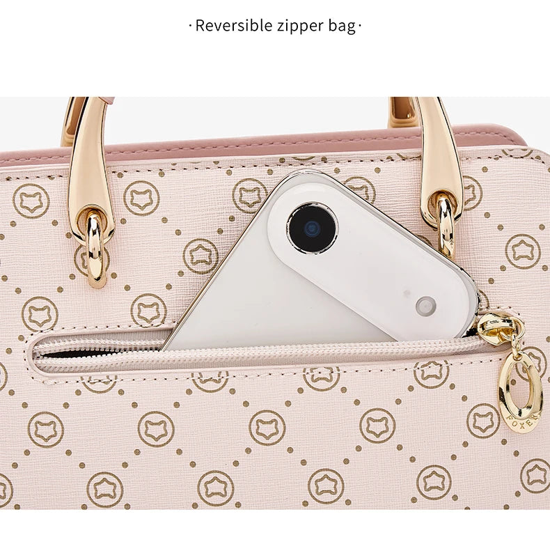 FOXER Vintage Leather Women Handbag Classic Top‑Handle Tote Bag PVC Leather Large Capacity Shoulder Bag Ladies Crossbody Purse