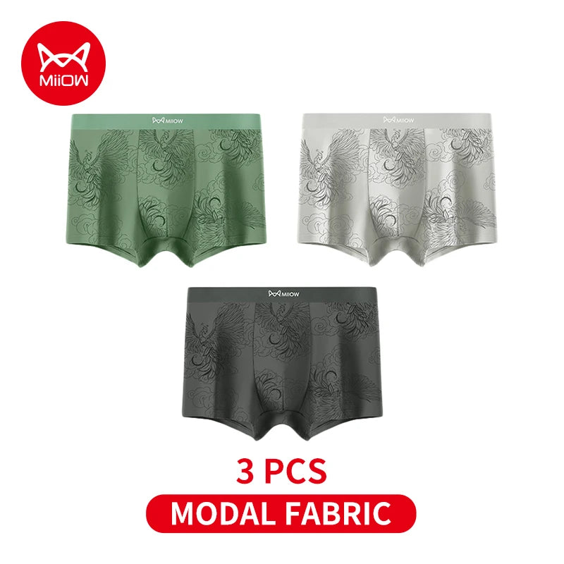 MiiOW Modal Men Underwear - 3Pcs Silky Skin-friendly Breathable Antibacterial Boxers
