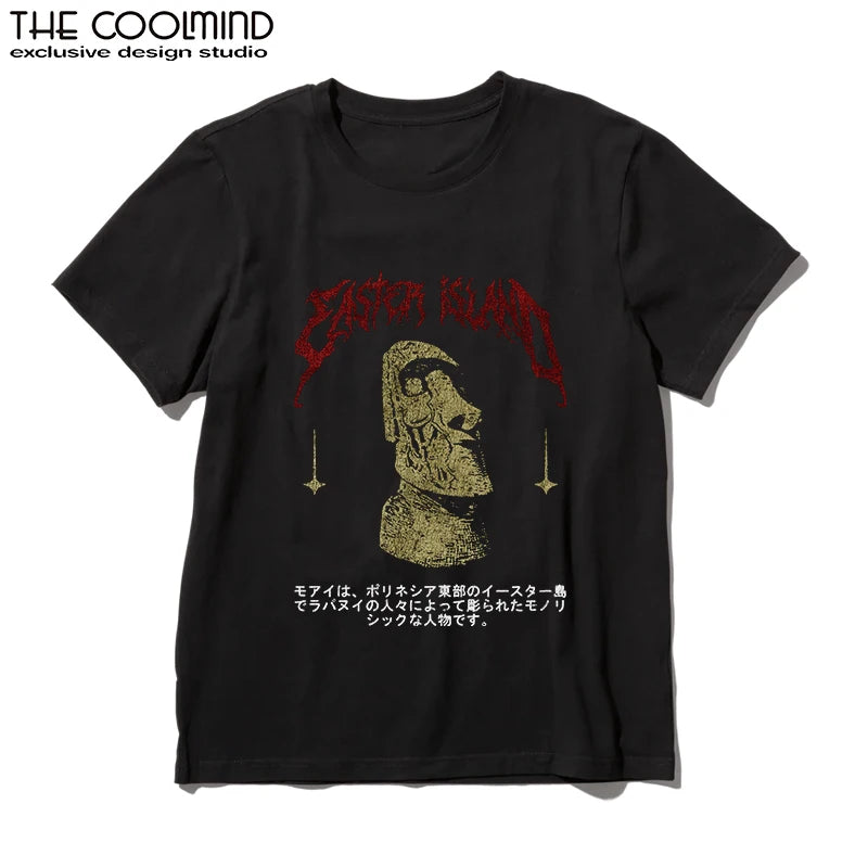 COOLMIND Easter Island Statue Graphic Cotton T-Shirt