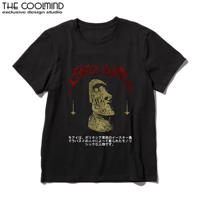 COOLMIND Easter Island Statue Graphic Cotton T-Shirt