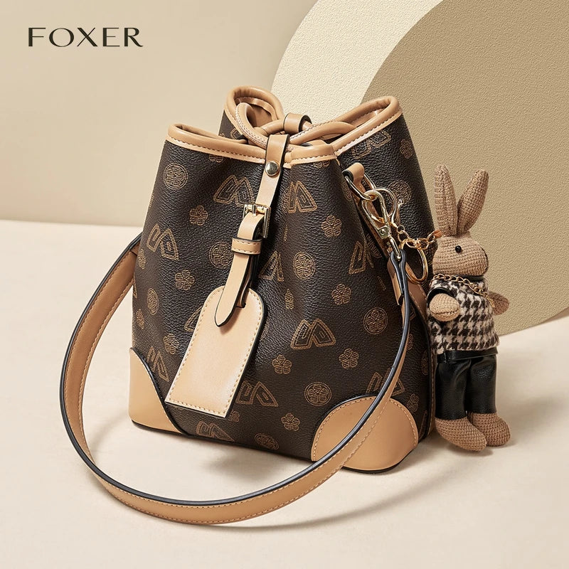 FOXER Women Fashion Crossbody Bag Bucket Shoulder Handbag Purse for Lady Gift for Wife Girlfriend
