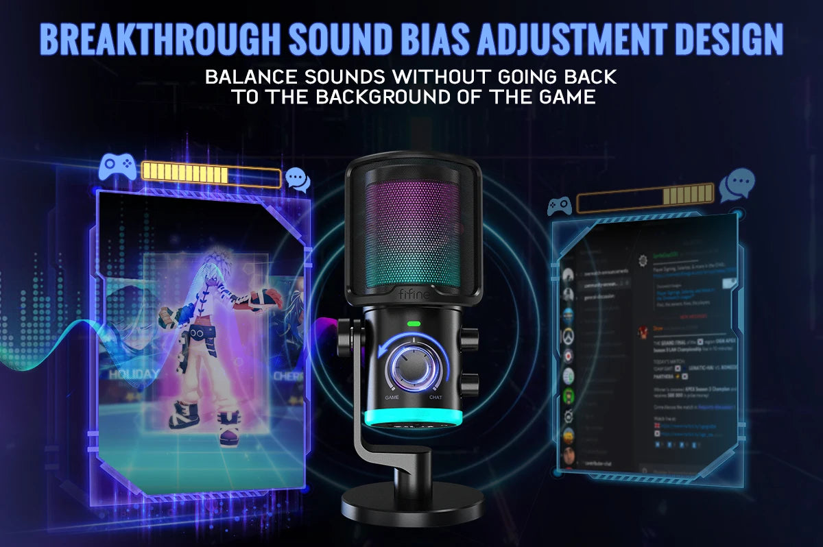 FIFINE USB Gaming Microphone: Premium Quality with Noise Cancellation & RGB Lighting