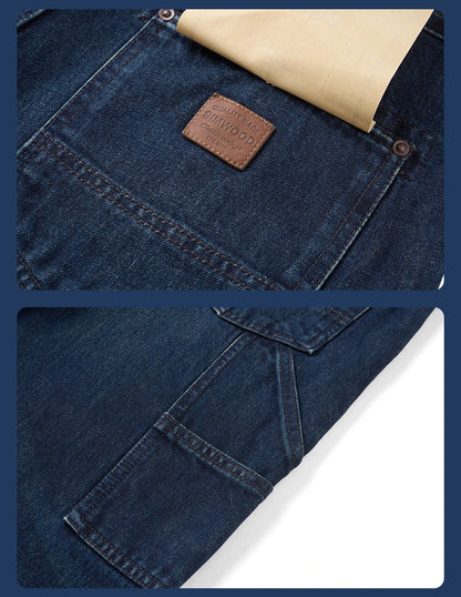 SIMWOOD High Standard 2026 Autumn Winter New 13.5oz Heavyweight Vintage Wash Carpenter Jeans Men Cargo Denim Pants