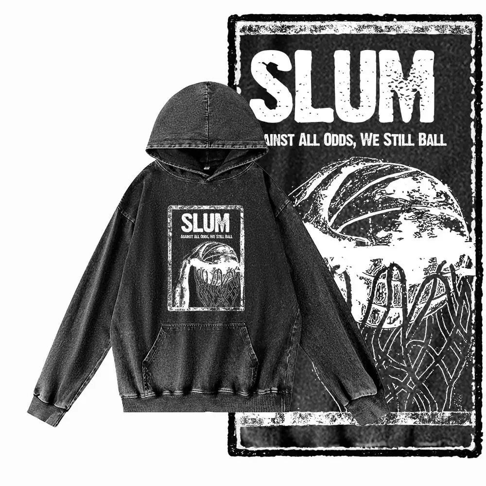 Courtside Basketball Graphic Acid-Washed Black Hoodie