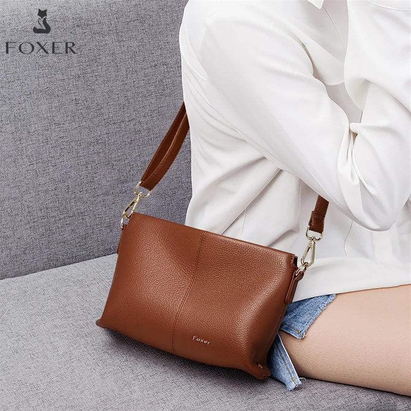 FOXER Lady's Shoulder Bag Cowhide Leather 2026 New Cross Body Bag Commute Work Handbag Casual Cellphone Purse