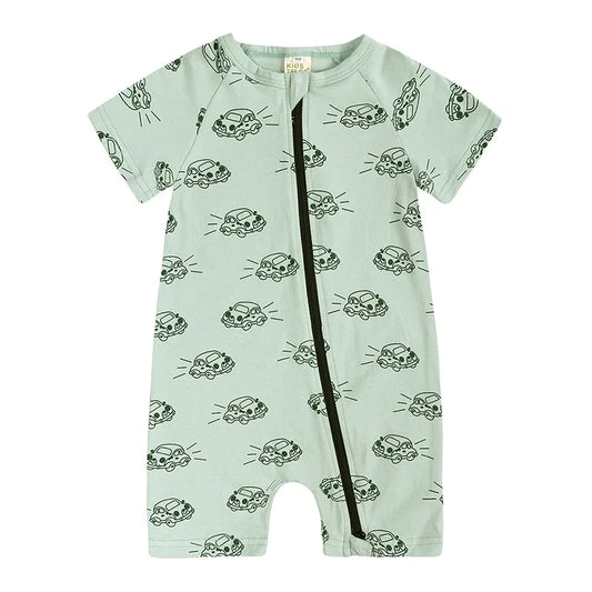 Kids Tales Summer Sprout Cotton-Stretch Double-Zip Romper