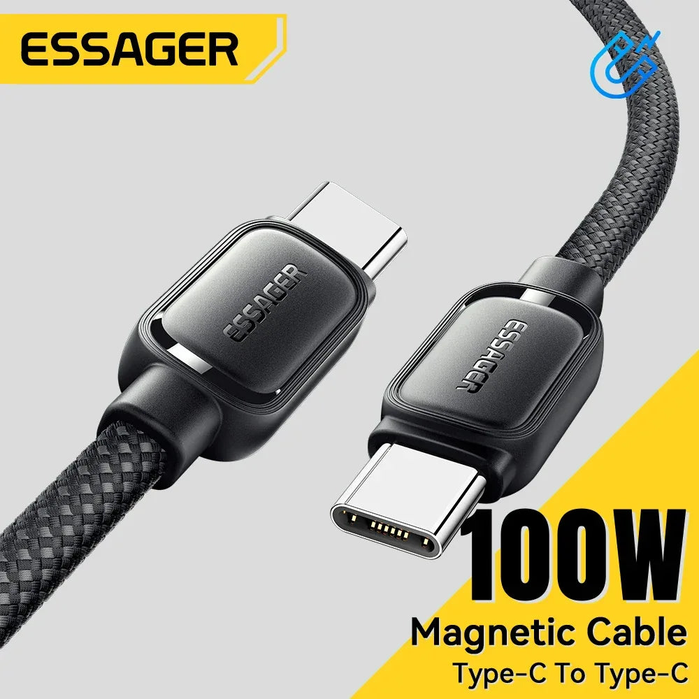 Essager 100W Magnetic Anti Winding Type C Cable PD Fast Charge Cord Wire For iPhone 17 16 15 14 Pro Max iPad Macbook Air Samsung - ShopHub