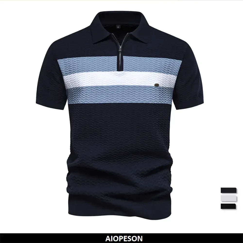 New Summer Textured Ribbed Knit Polo Shirts - ShopHub