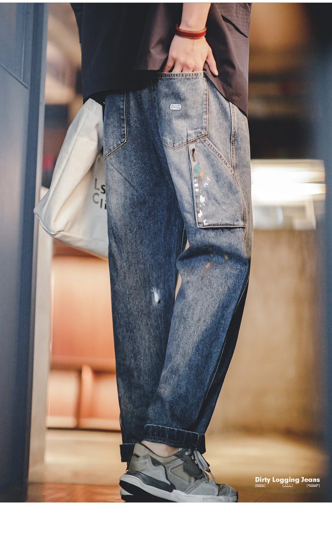 Maden Light Blue Splash-ink Graffiti Jeans