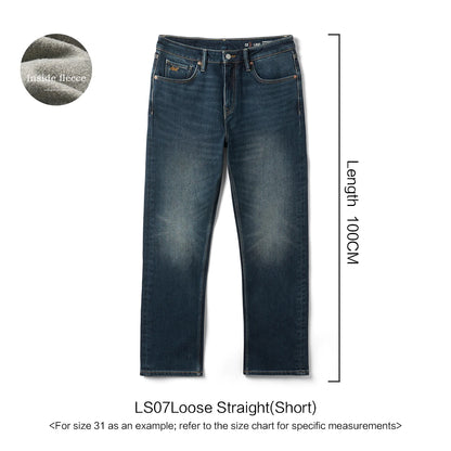 SIMWOOD 2026 Spring New 15oz Warm Micro Fleece Lining Jeans Men Loose Straight Plus Size Denim Trousers
