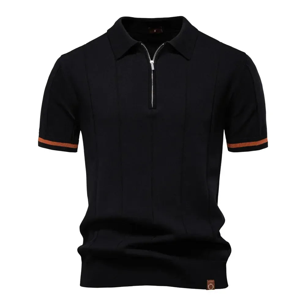 AIOPESON Men's Solid Colour Sports Zipper Polo Shirts - ShopHub